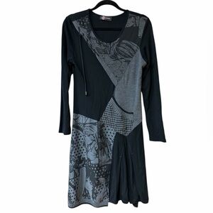 Planete Interdite Chic Patchwork Long Sleeve Dress Made in France